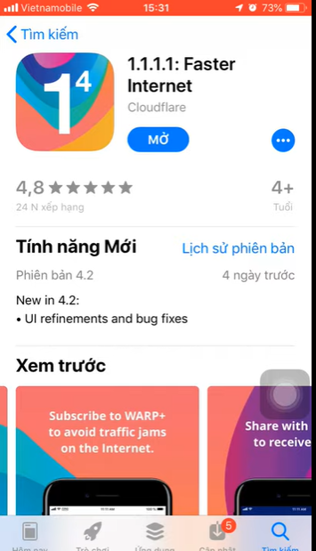 Nhấn Mở để cài đặt VPN 1.1.1.1 vào thiết bị